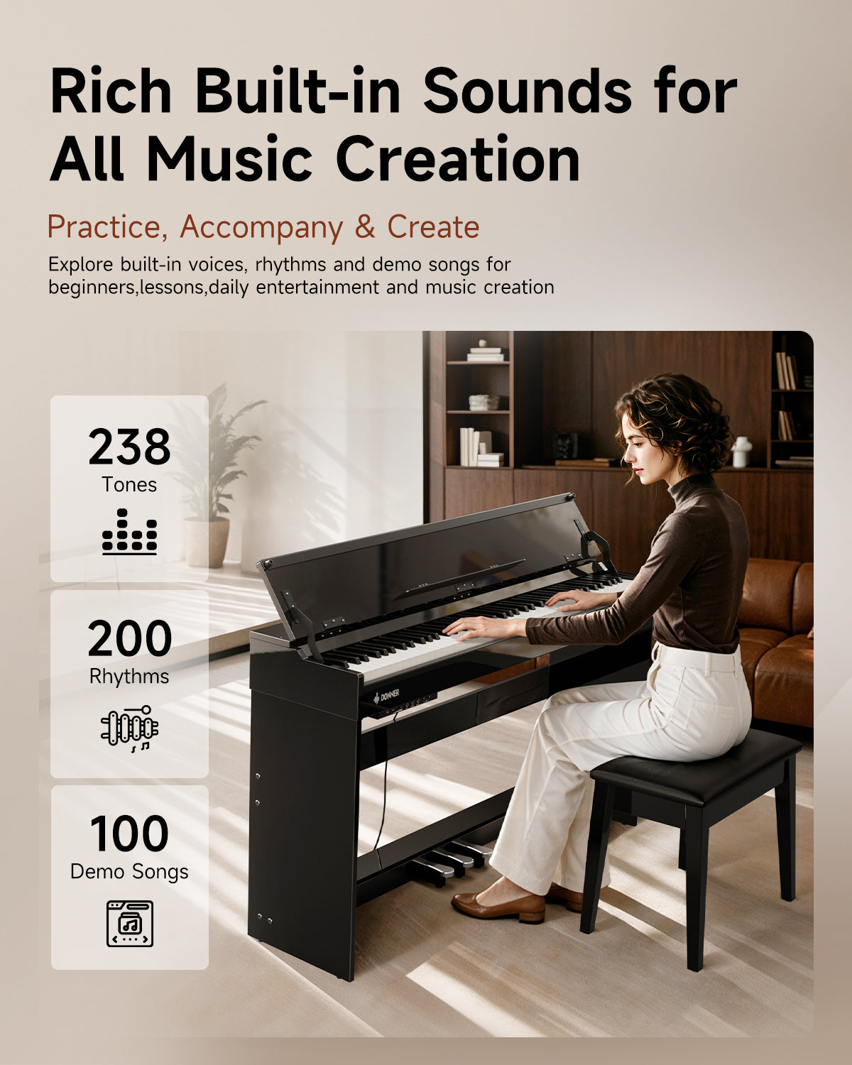 Donner DDP-75 Flip-Top Upright Digital Piano with Hammer Action