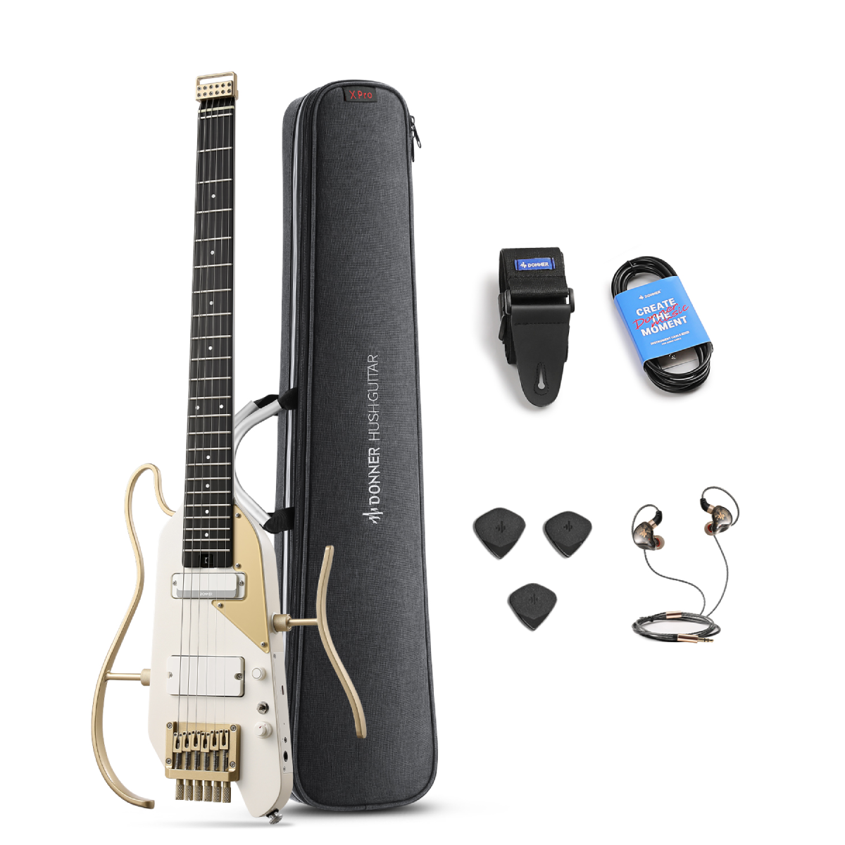 Donner HUSH™ X PRO Electric Guitar-White-Luxe##