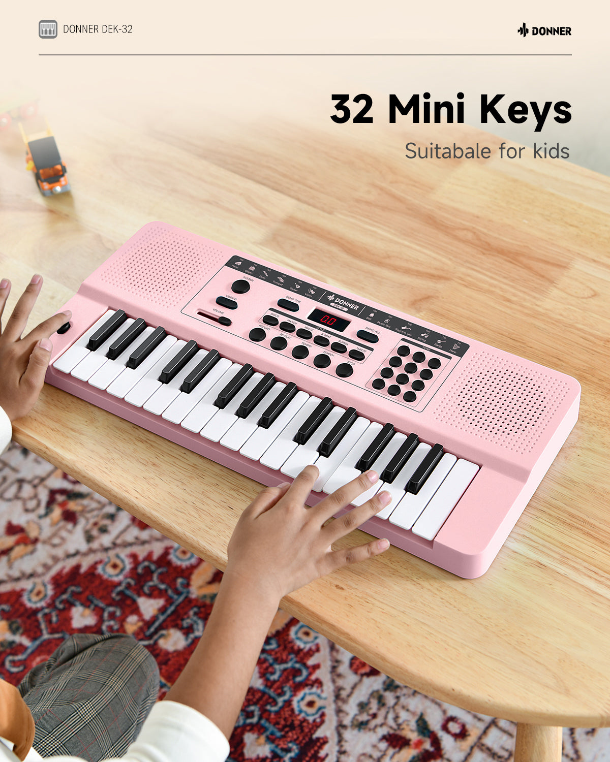 Donner DEK-32 32 keys Electronic Keyboard-Pink