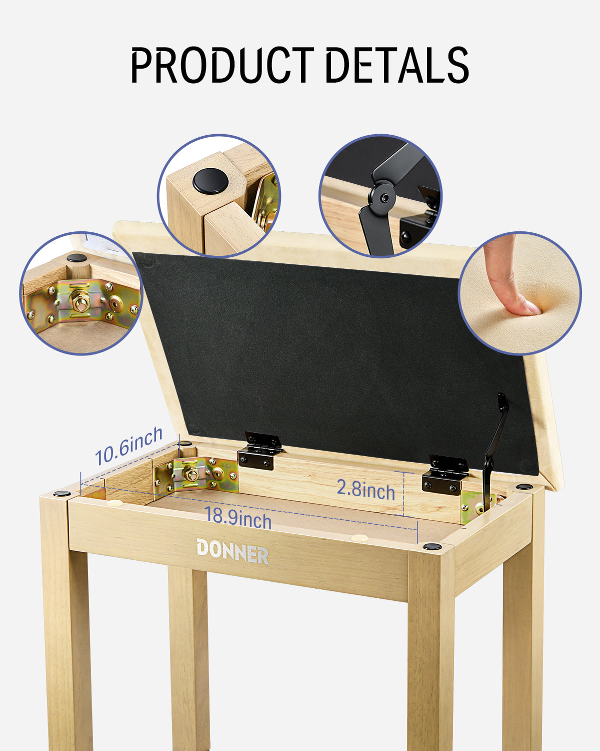 Donner DKB-10 Yellow Piano Bench with High-Density Suede CushionD