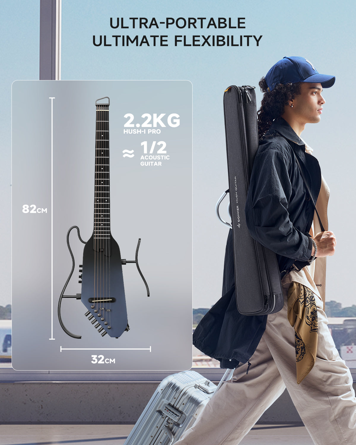 Donner HUSH™ I PRO Acoustic-Electric Travel Guitar-Deep Space Flight##