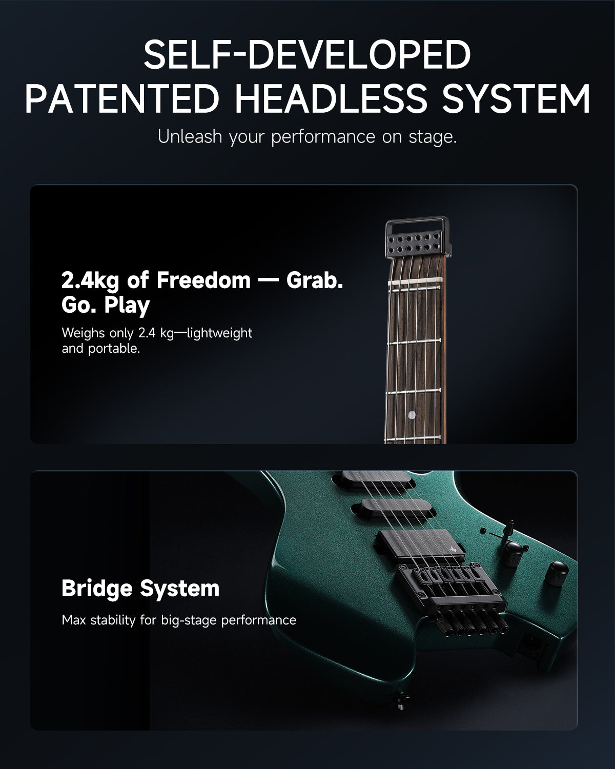 Donner NHL-500 Headless Electric Guitar-Sherwood Green##