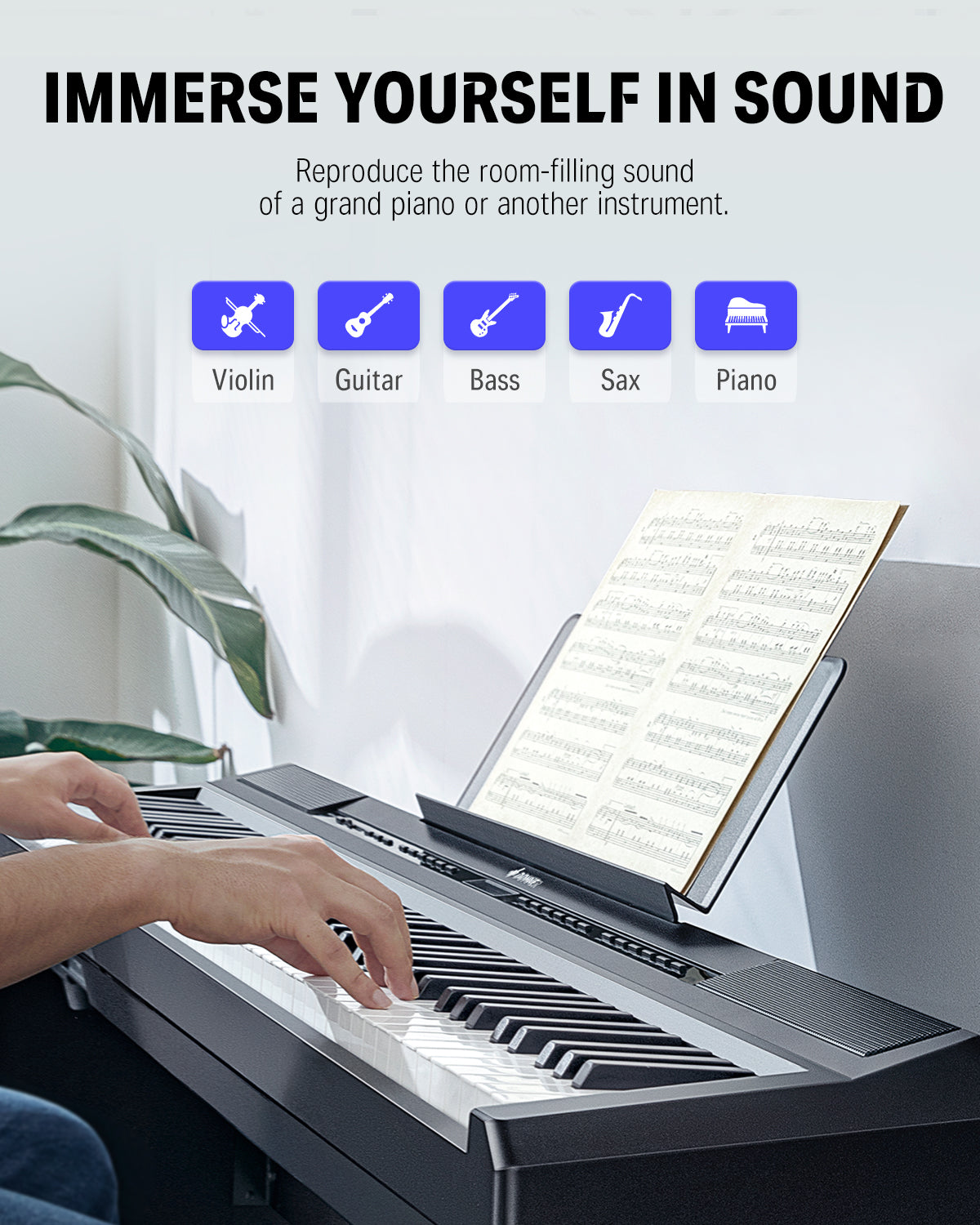 Donner DEP-20 88 Key Weighted Digital Piano with Furniture Stand & 3-Pedal-Blalck##