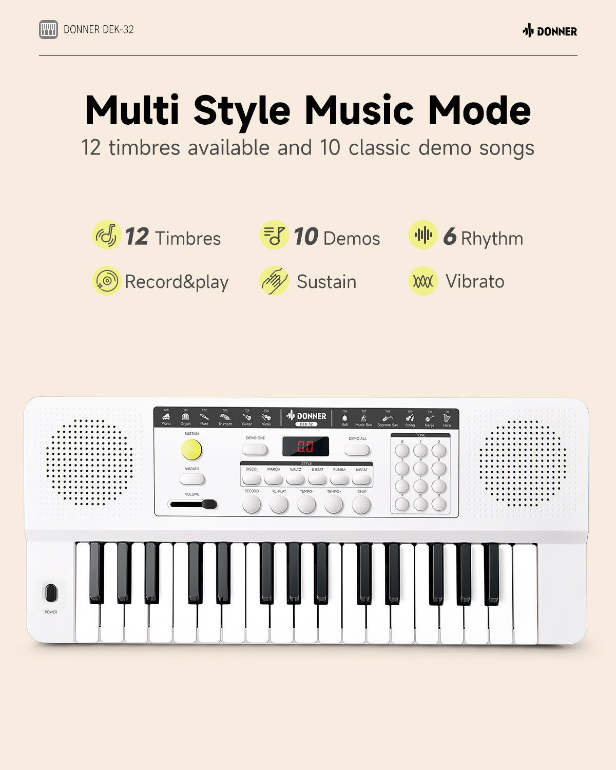 Donner DEK-32 32 keys Electronic Keyboard-White