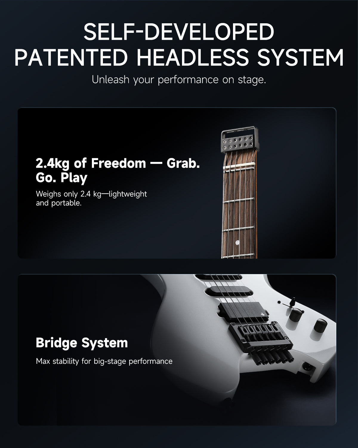 Donner NHL-500 Headless Electric Guitar-White##