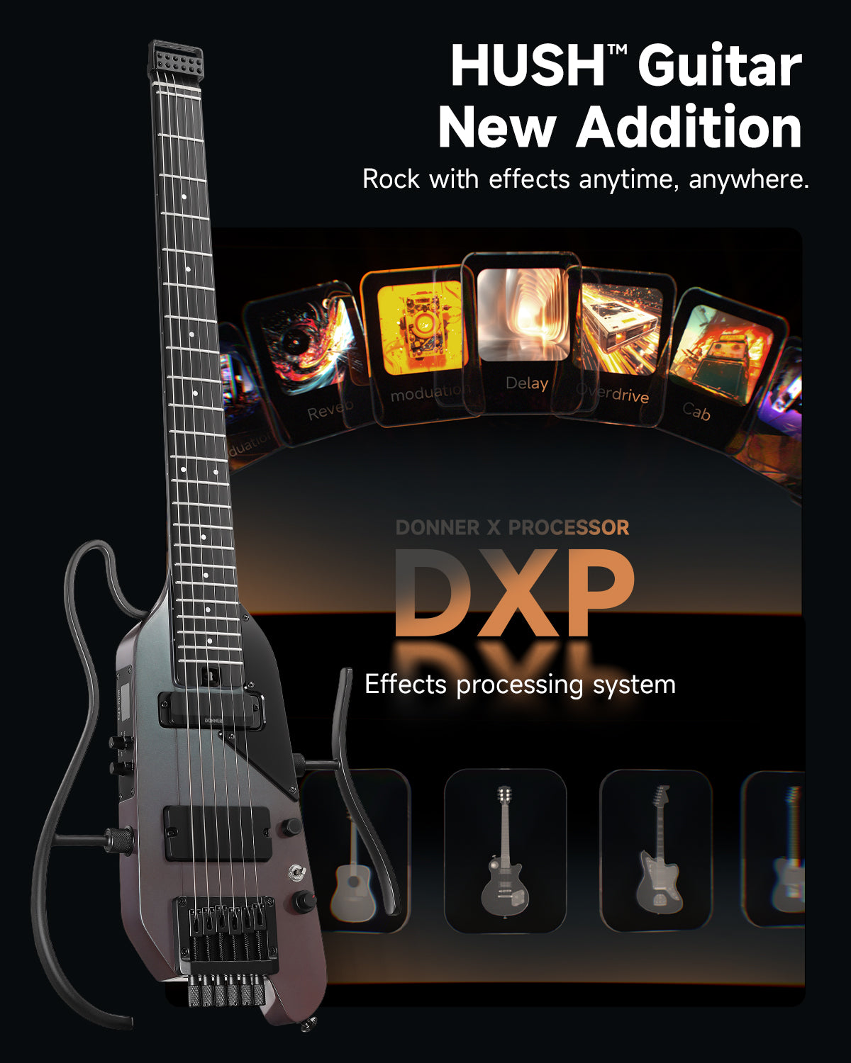 ✨️使用3回✨️Donner HUSH-X PRO✨️極美品✨️付属品完備未使用 HUSH-X PRO Multi-Effects Electric Guitar for Travel Donner