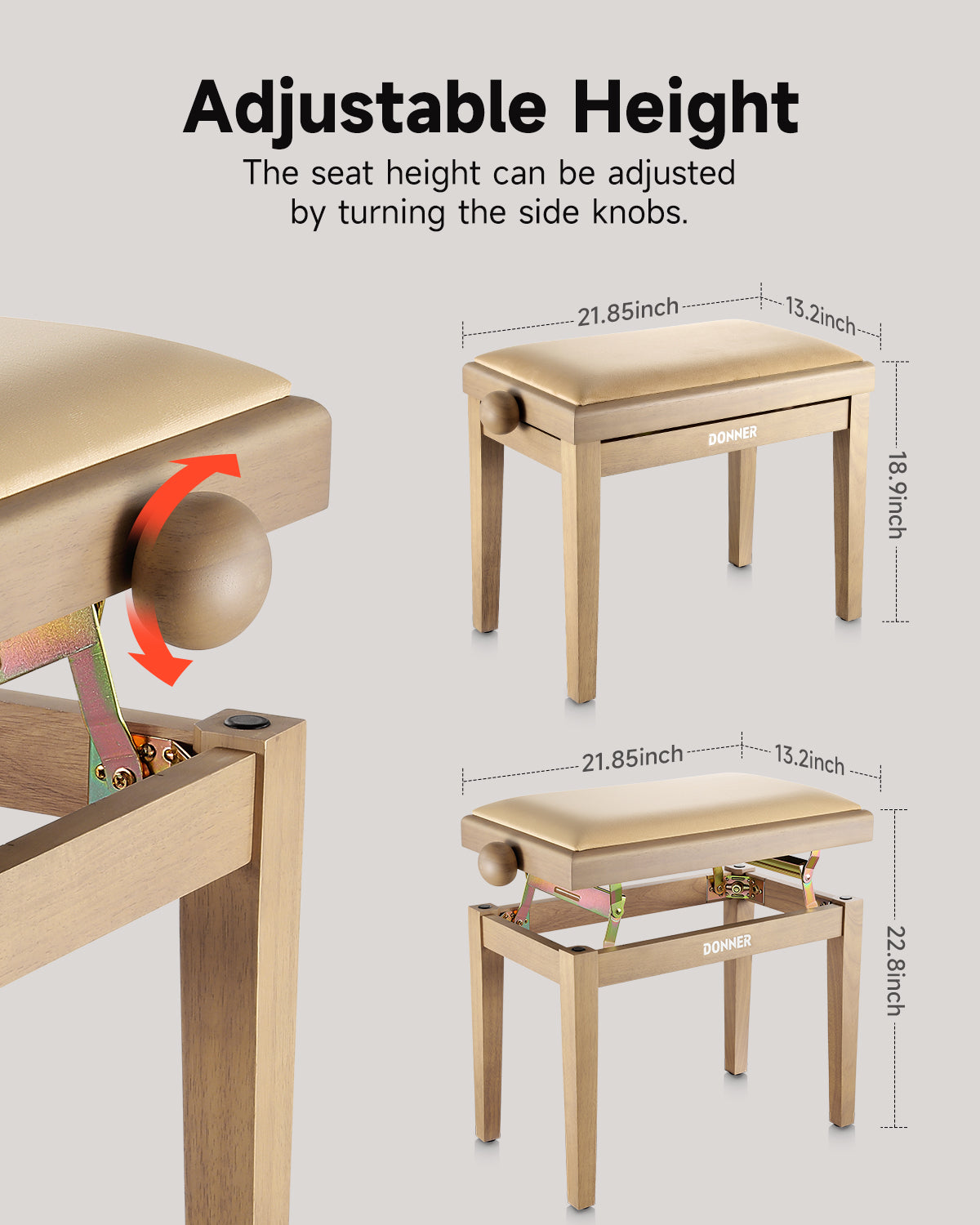 Donner Height-adjustable piano stool，Matte Beige