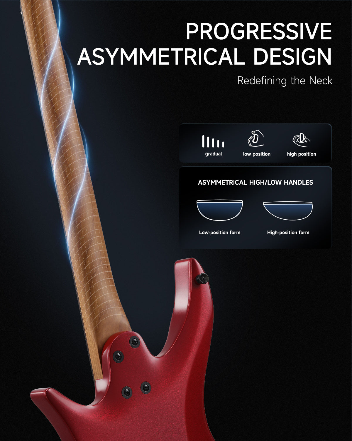 Donner NHL-500 Headless Electric Guitar-Metallic Red##