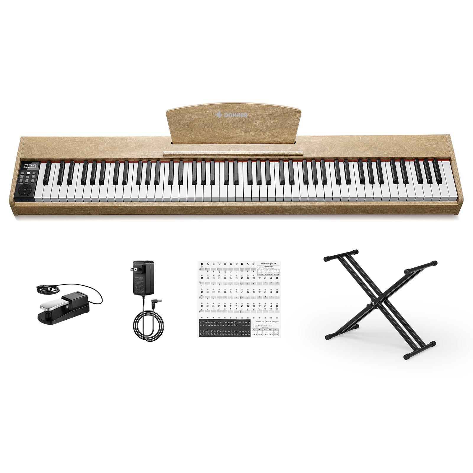Donner DEP-1S 88 Key Semi-Weighted DIgital Piano With Stand Wooden Style Piano-Light Wood Finish##