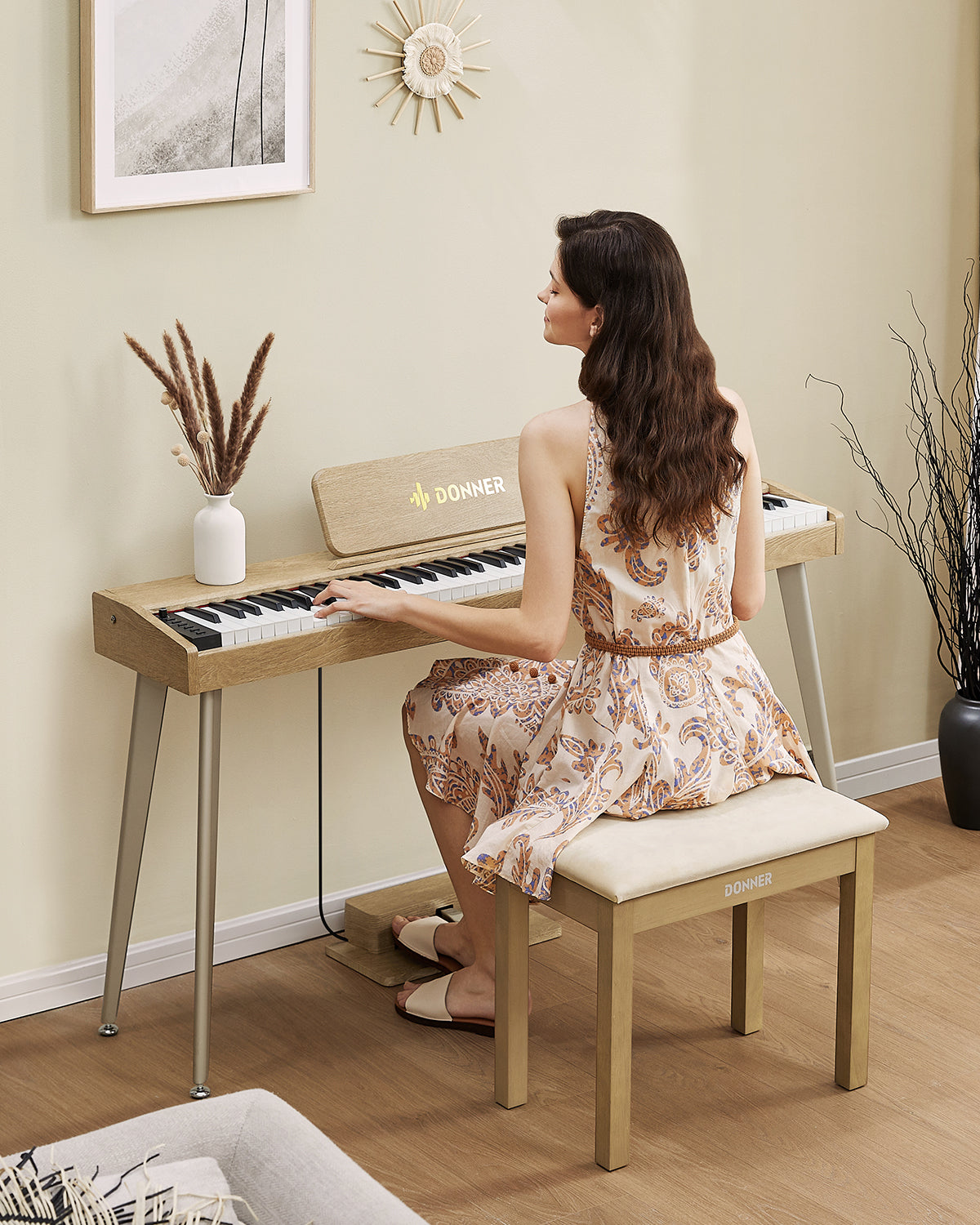 Donner DKB-10 Yellow Piano Bench with High-Density Suede CushionD