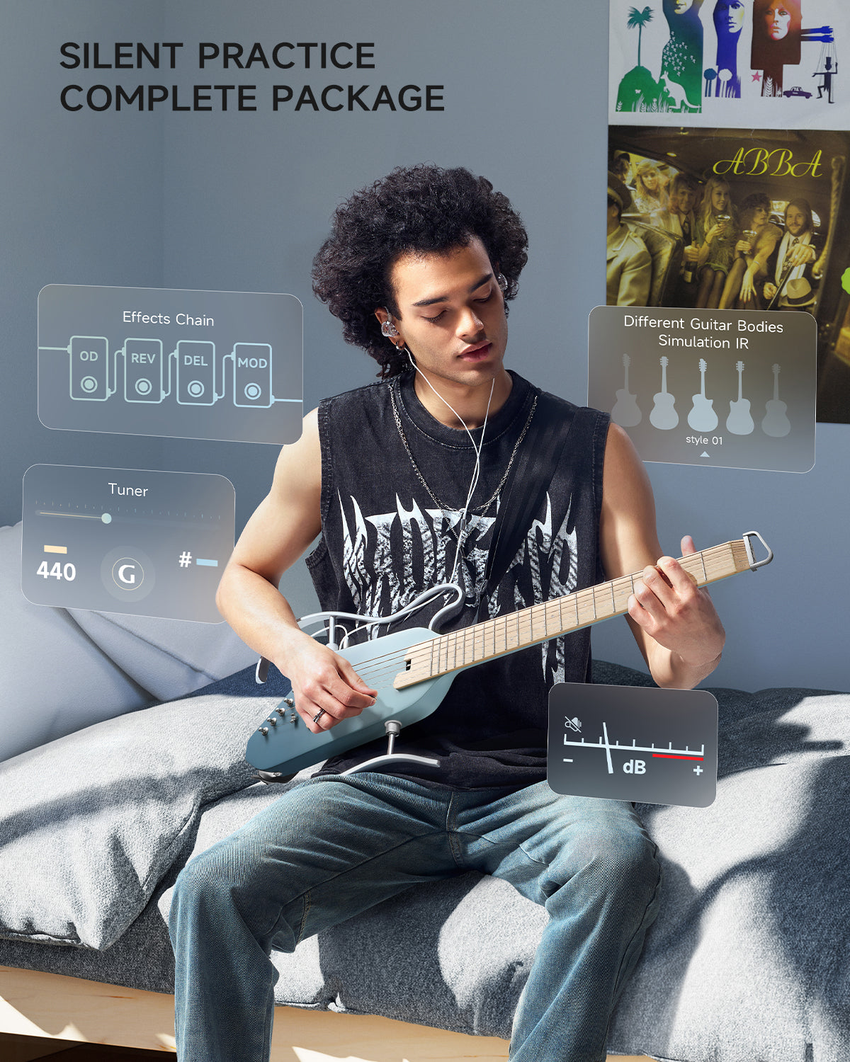 Donner HUSH™ I PRO Acoustic-Electric Travel Guitar-Blue Hawaii##