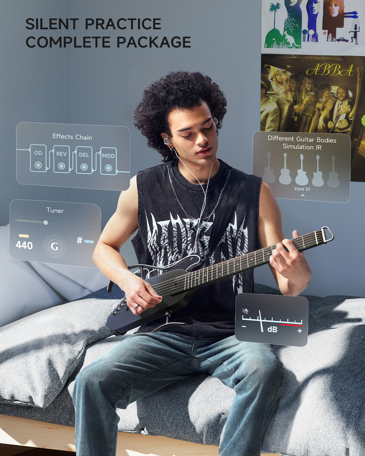 Donner HUSH™ I PRO Acoustic-Electric Travel Guitar-Deep Space Flight##