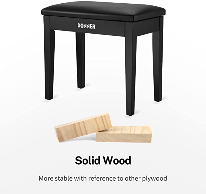 Donner DKB-10 Black Piano Bench with Storage High-Density Sponges Pad Seat Black