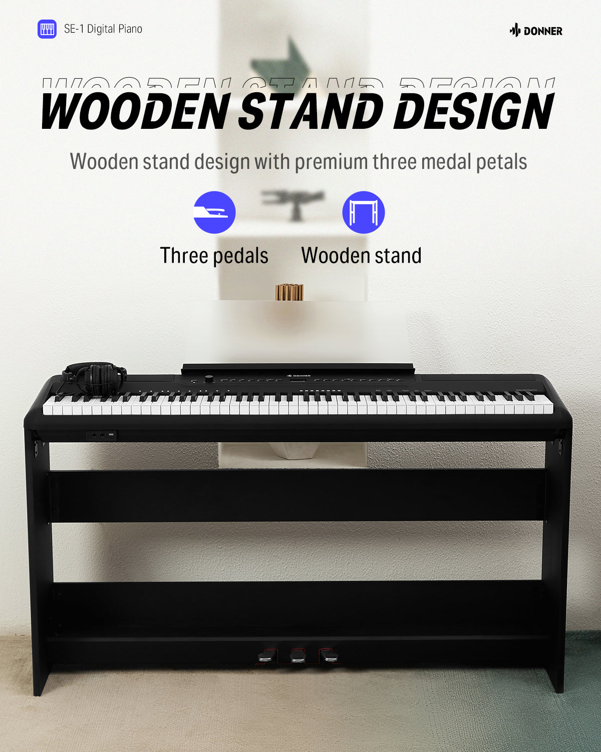 Donner SE-1 Professional 88 Weighted Key Graded Hammer Action Console Digital Piano