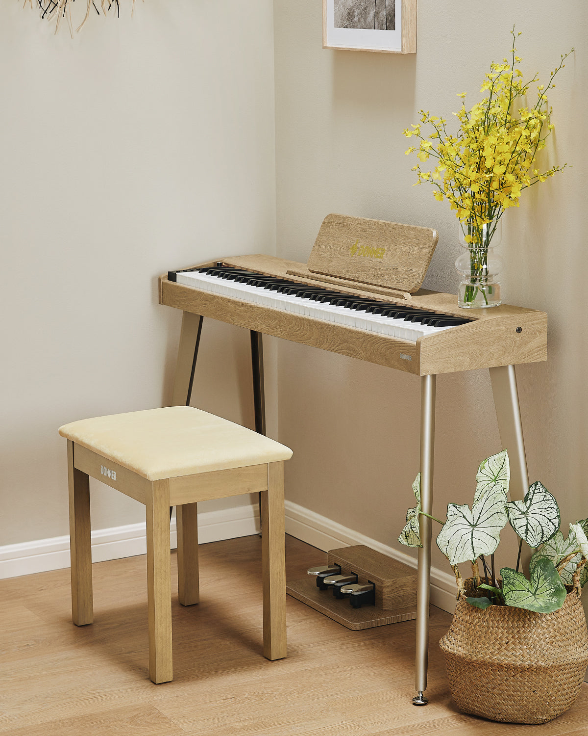 Donner DKB-10 Yellow Piano Bench with High-Density Suede CushionD