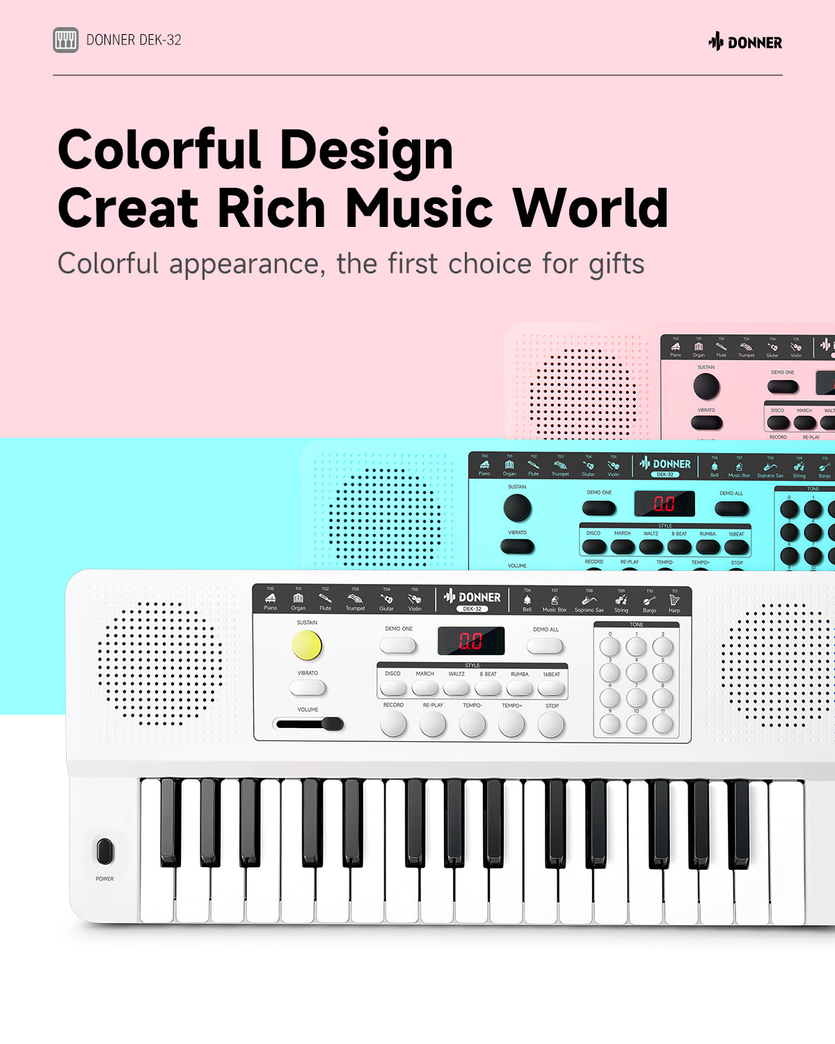 Donner DEK-32 32 keys Electronic Keyboard-White
