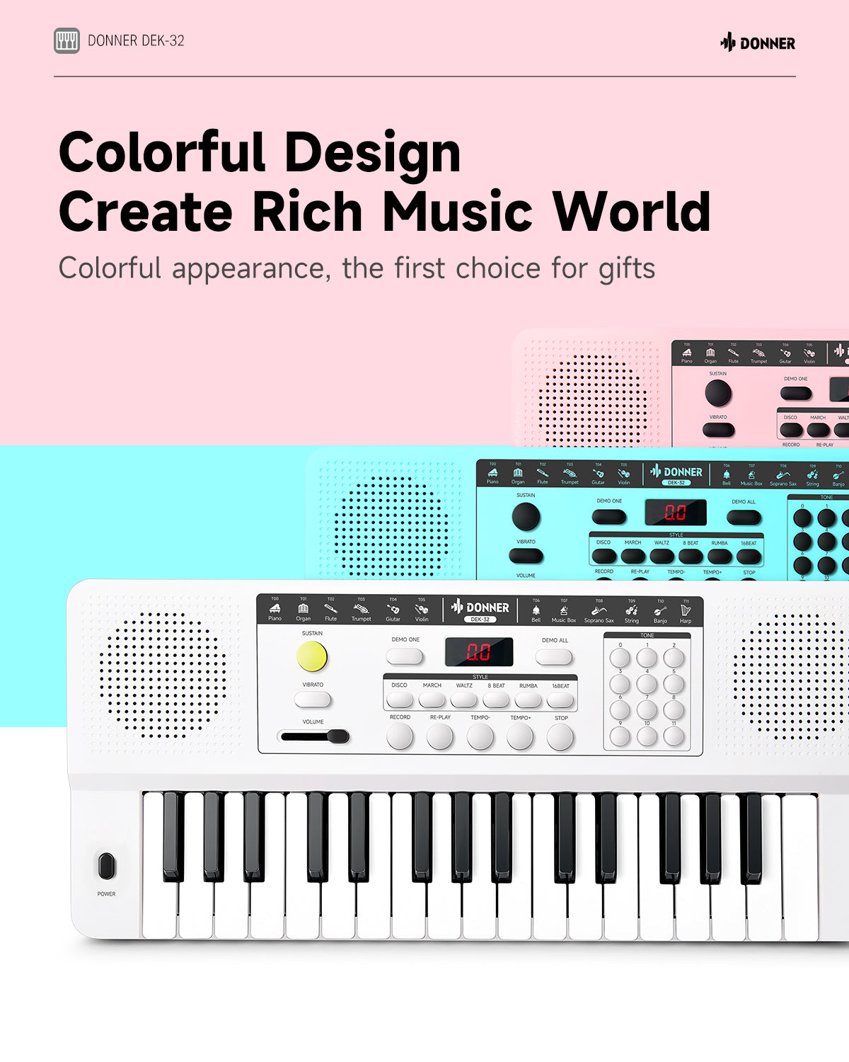 Donner DEK-32 32 keys Electronic Keyboard-Pink
