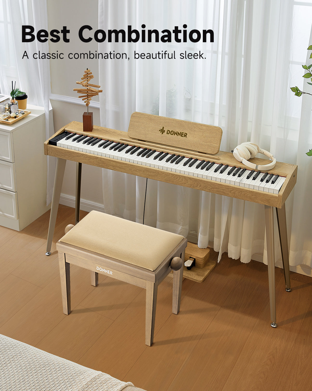 Donner Height-adjustable piano stool，Matte Beige