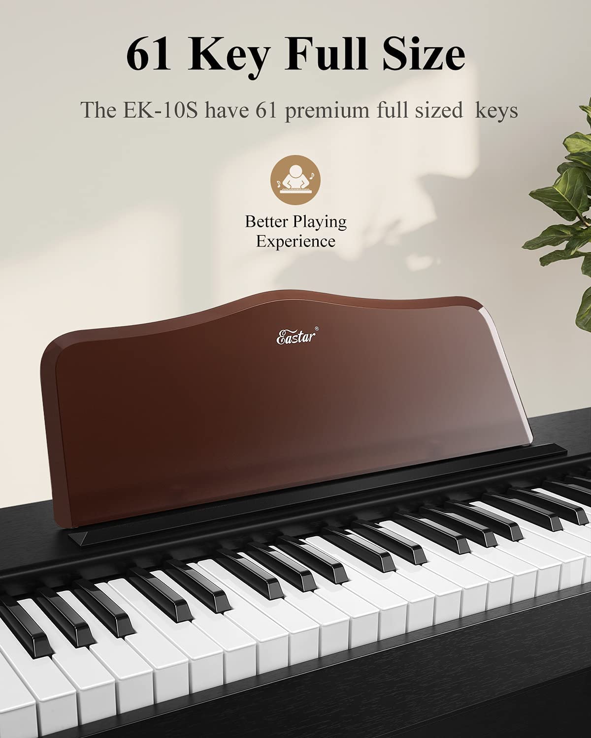 Eastar EK-10S Detachable Electronic Keyboard Piano for Beginners 61-Key with Classic Wooden Stand
