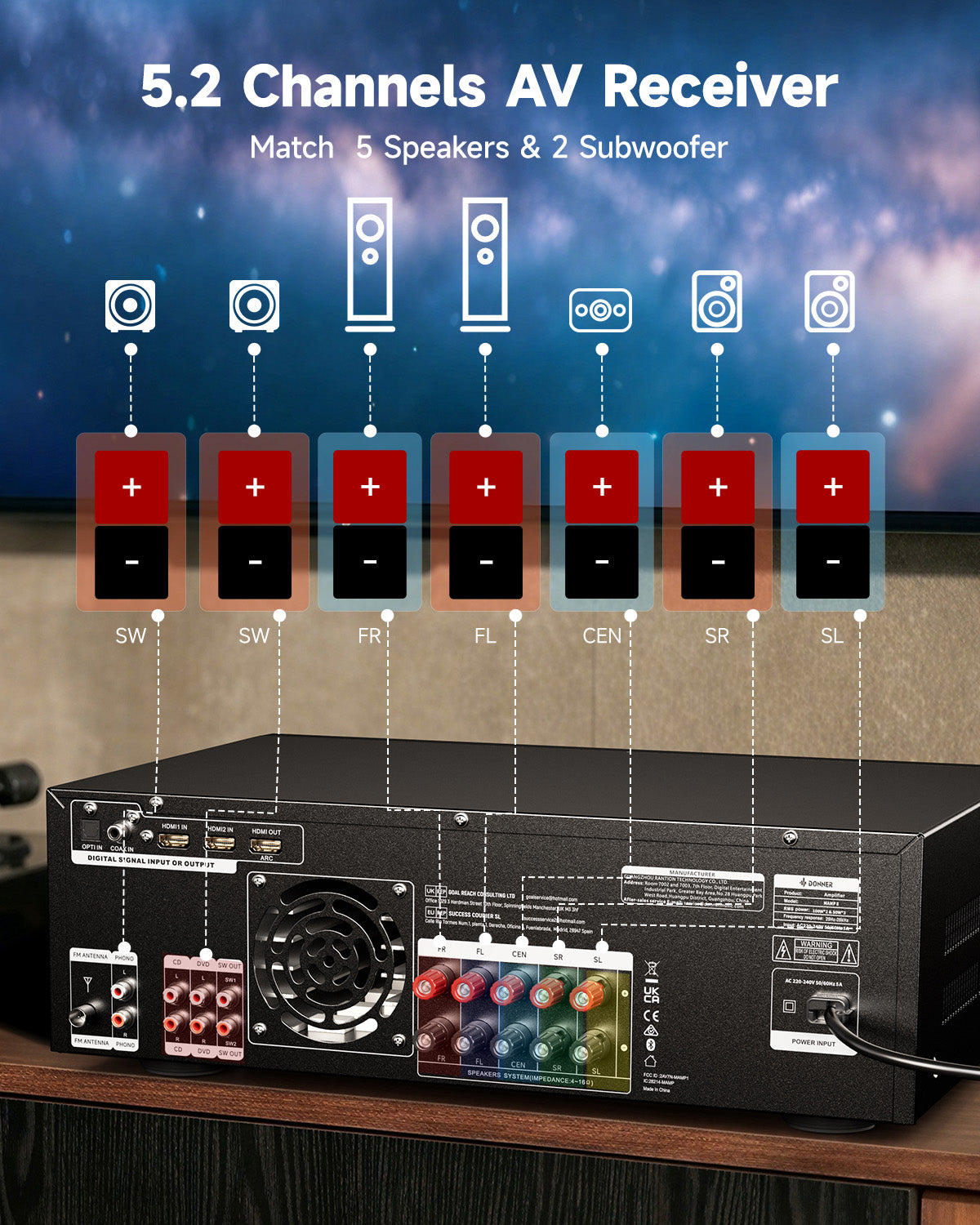 Donner MAMP8 5.2 Channel AV Receiver