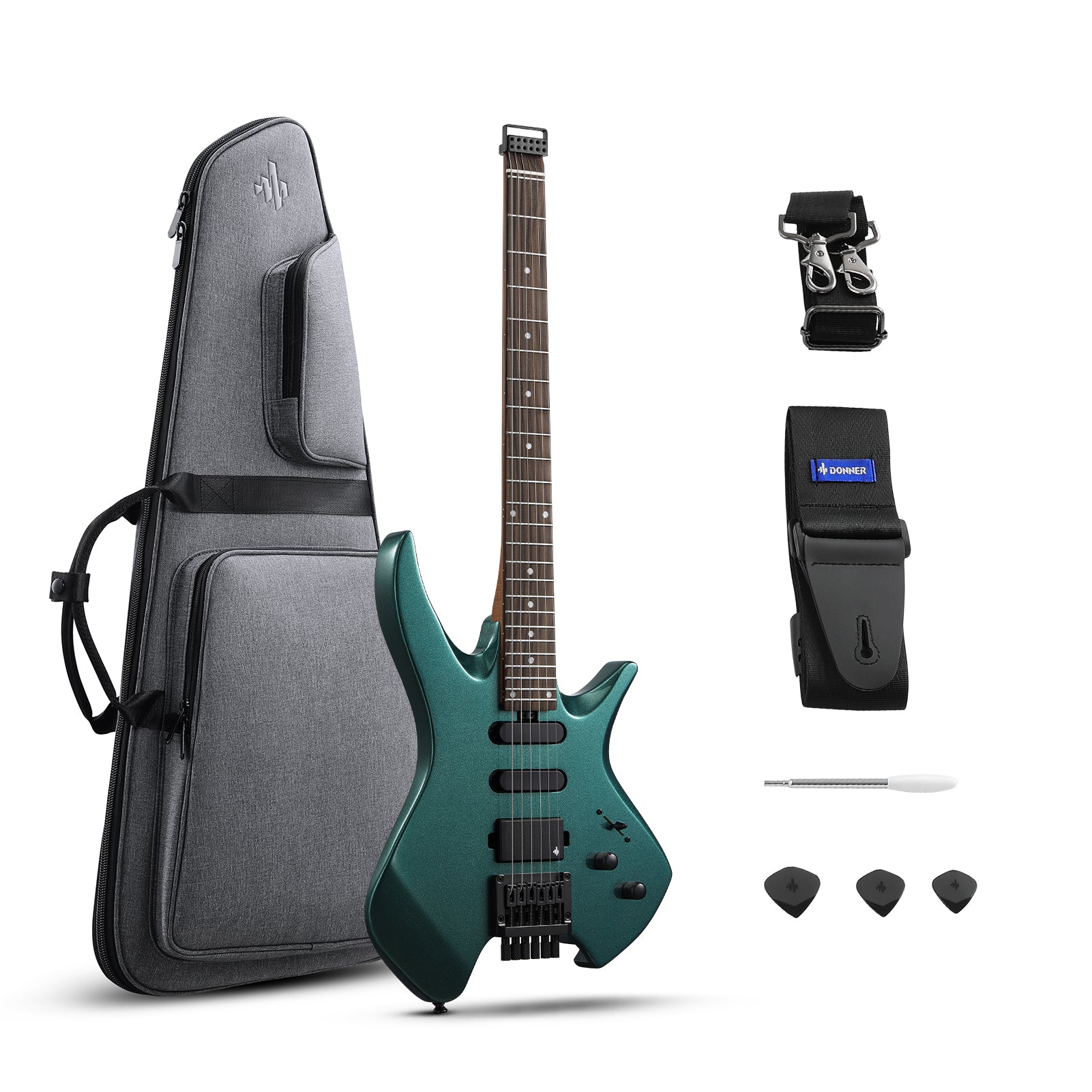 Donner NHL-500 Headless Electric Guitar-Sherwood Green##