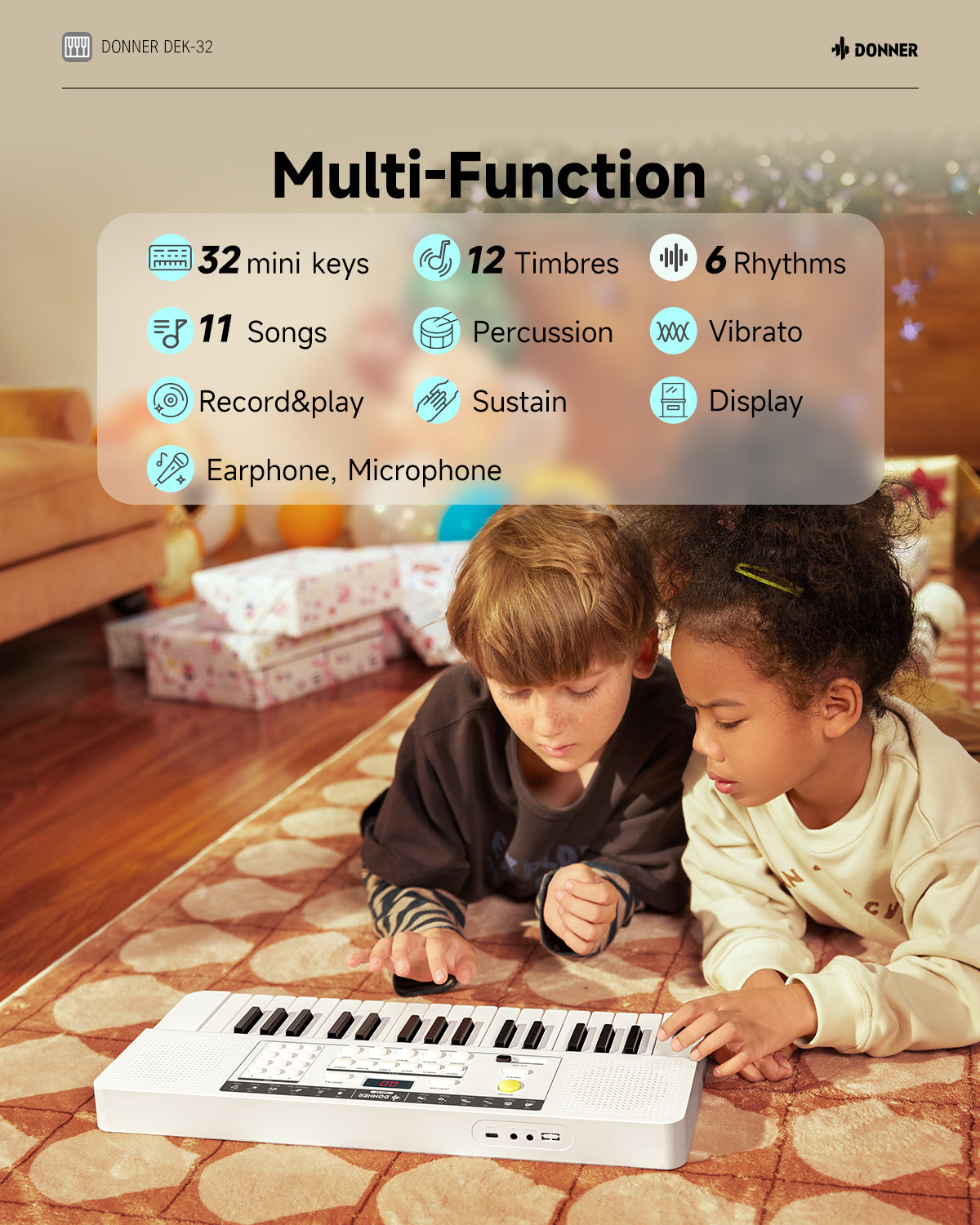 Donner DEK-32 32 keys Electronic Keyboard-White