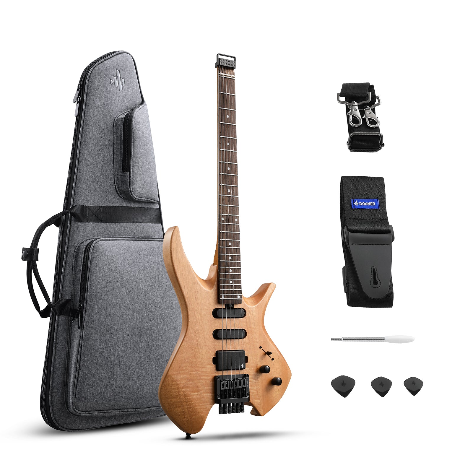 Donner NHL-500 Headless Electric Guitar-Wooden Nature##