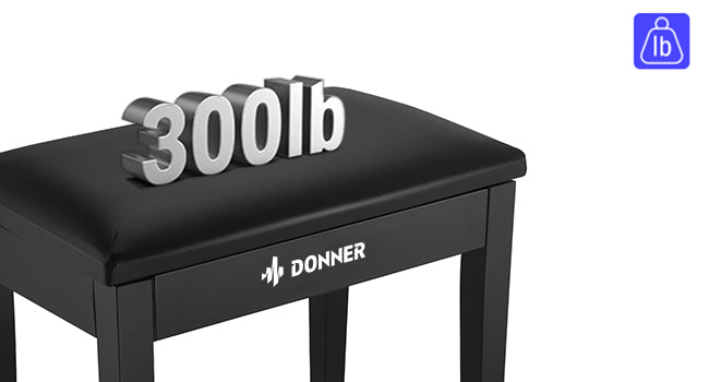 Donner DKB-10 Black Piano Bench with Storage High-Density Sponges Pad Seat Black