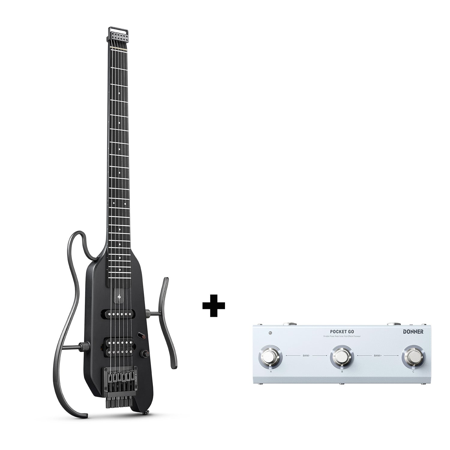 Donner HUSH-X Travel Electric Guitar, Lightweight Headless