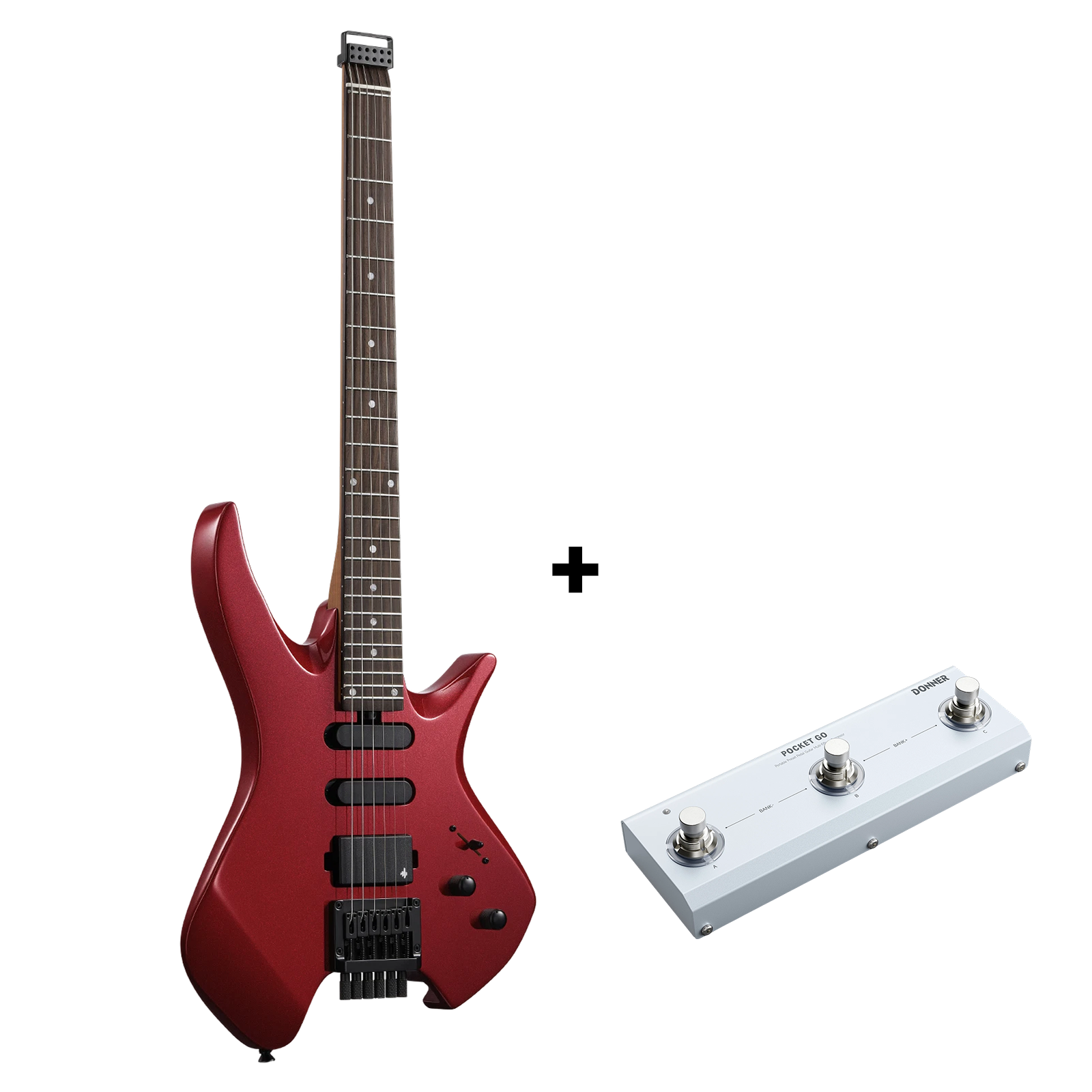Donner NHL-500 Headless Electric Guitar-Metallic Red##